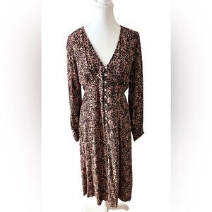 Wilfred Leopard Print Button Front Midi Dress Size S Aritzia